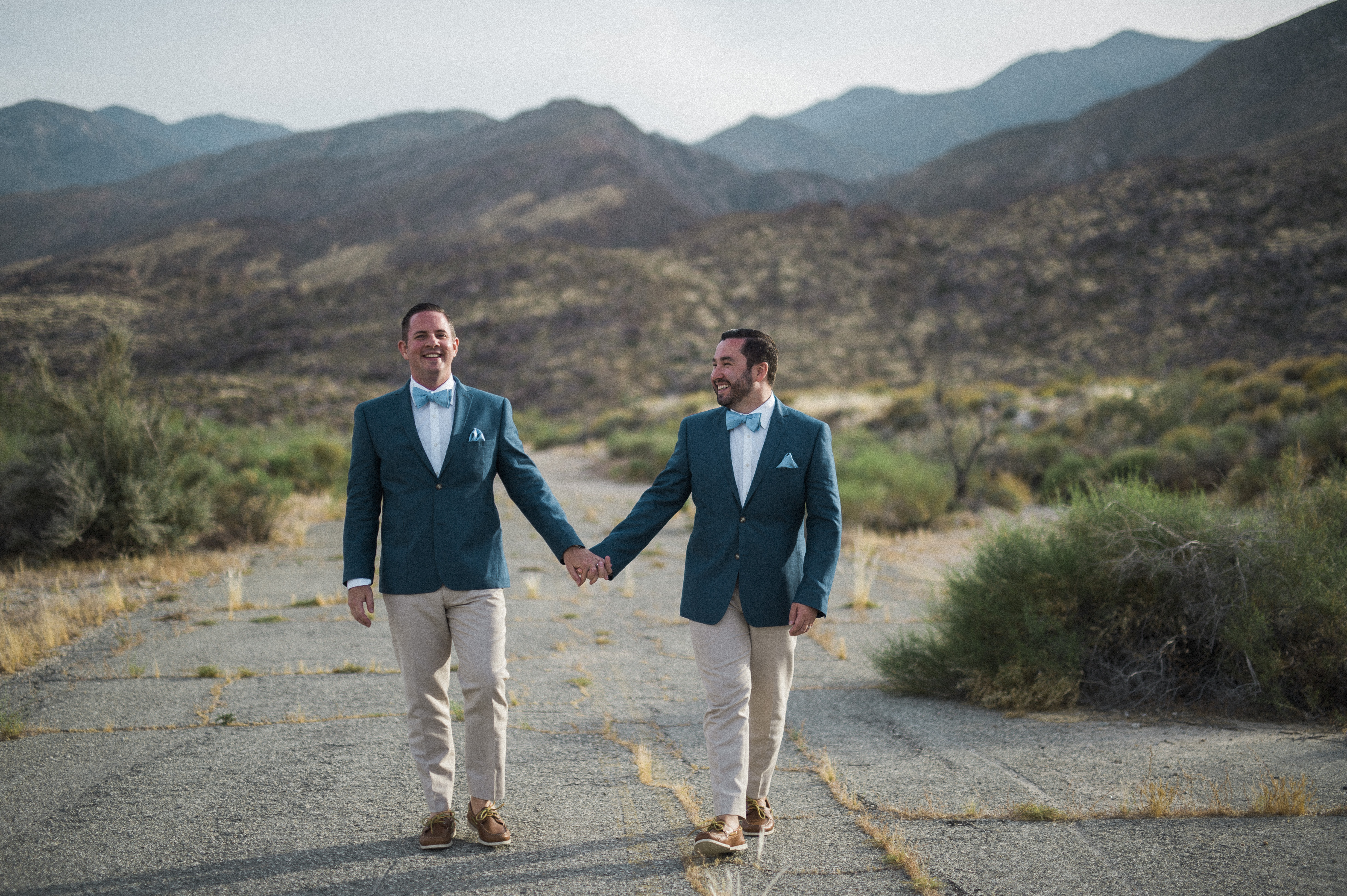grooms portrait in desert in Palm Springs