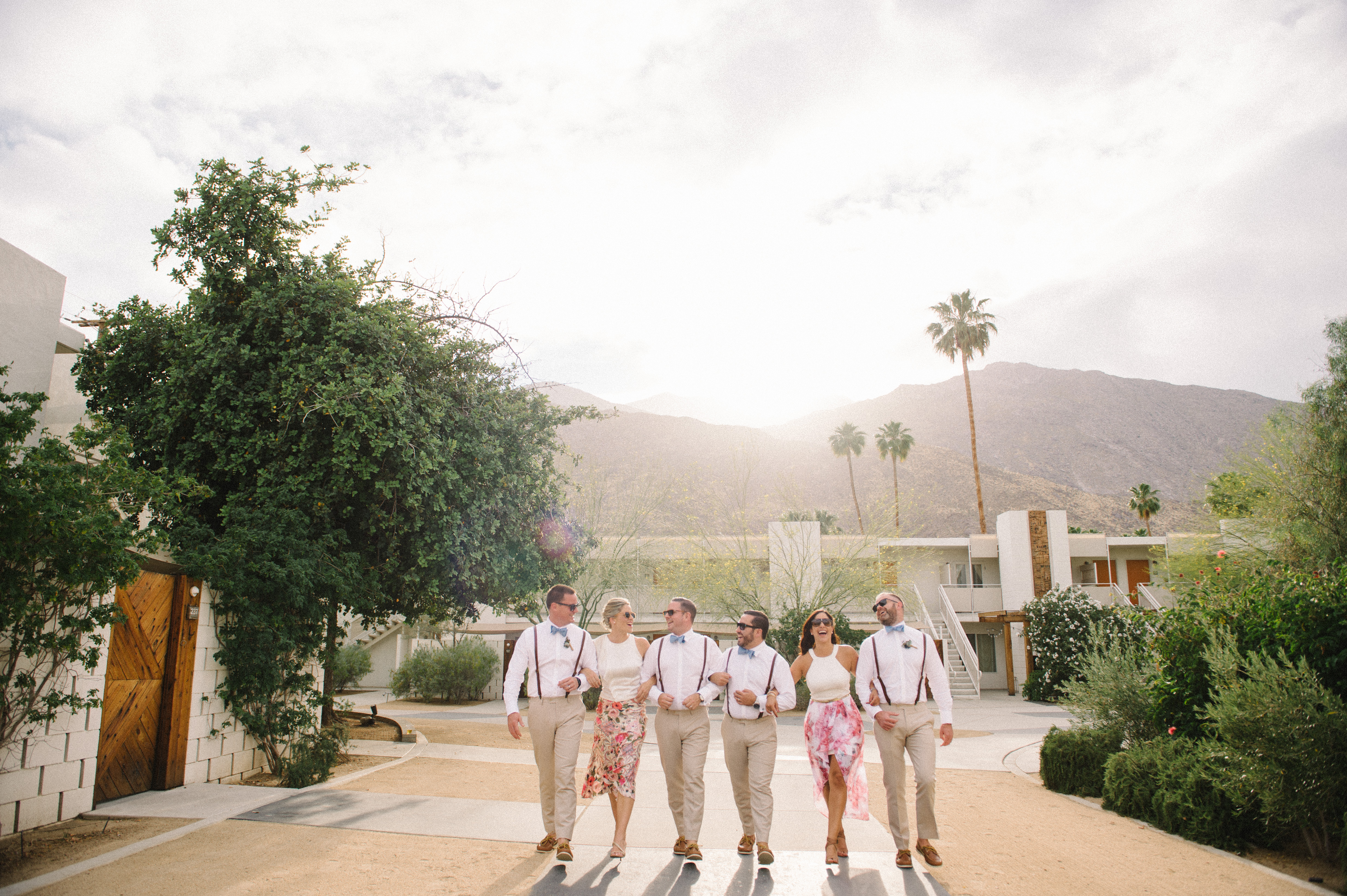 Wedding party walking at Ace Hotel in Palm Springs