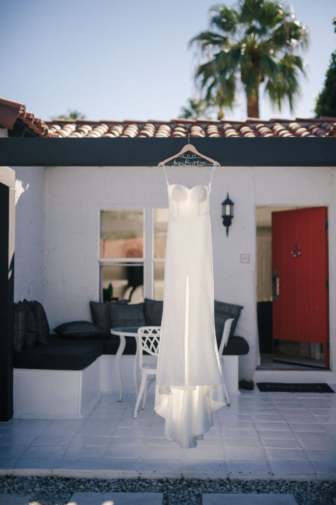 Hanging wedding dress at the Avalon Hotel in Palm Springs