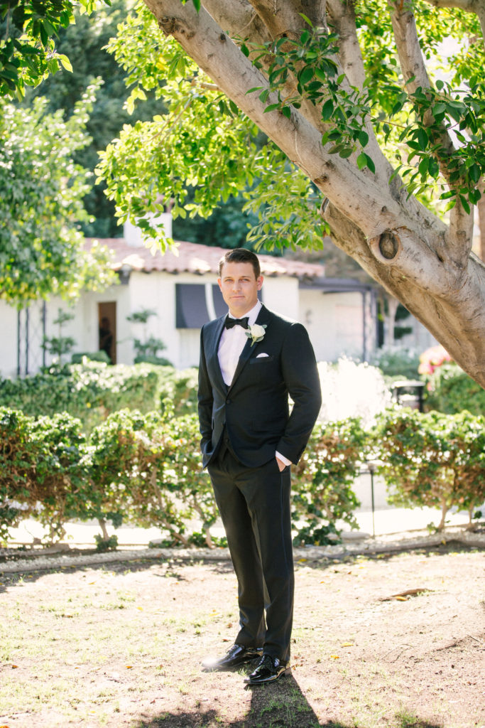 Portrait of the groom on his wedding day at the Avalon Hotel in Palm Springs