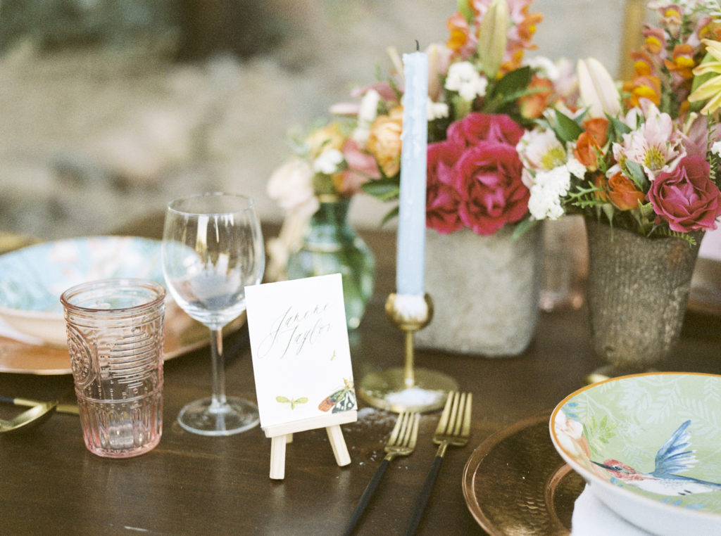 table top decor on a wedding day with flowers