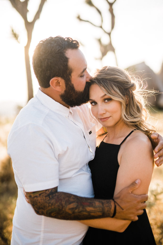 bride and groom for their joshua tree engagement
