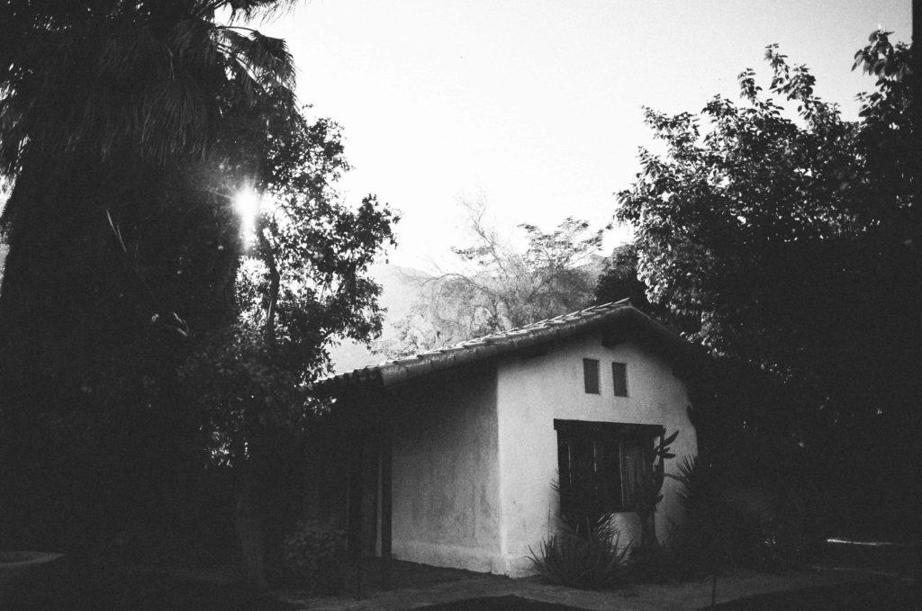 black and white film image of Casa Cody in Palm Springs